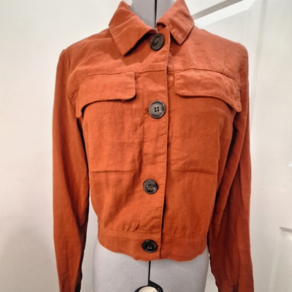Cisono Linen Collection Tarra Cotta Colored Cropped Jacket.      Size Small